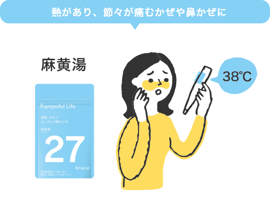 熱があり、節々が痛むかぜや鼻かぜに　麻黄湯